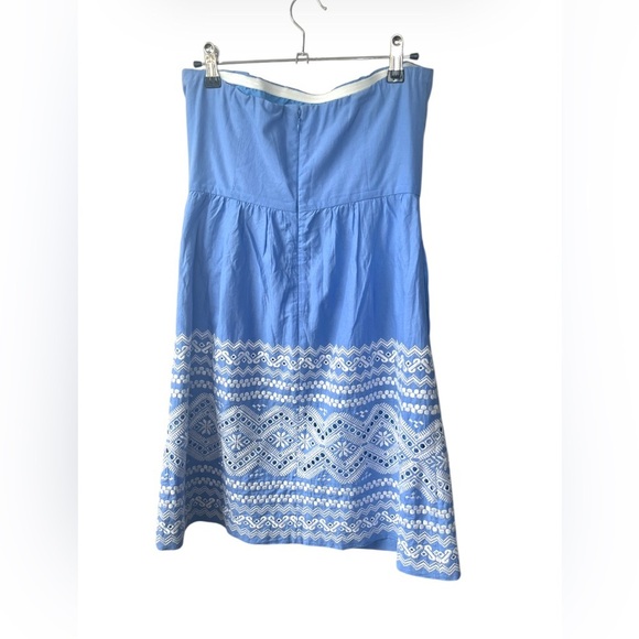 J. Crew Blue and White Embroidered Strapless Dress, Size 6 - Picture 2 of 8
